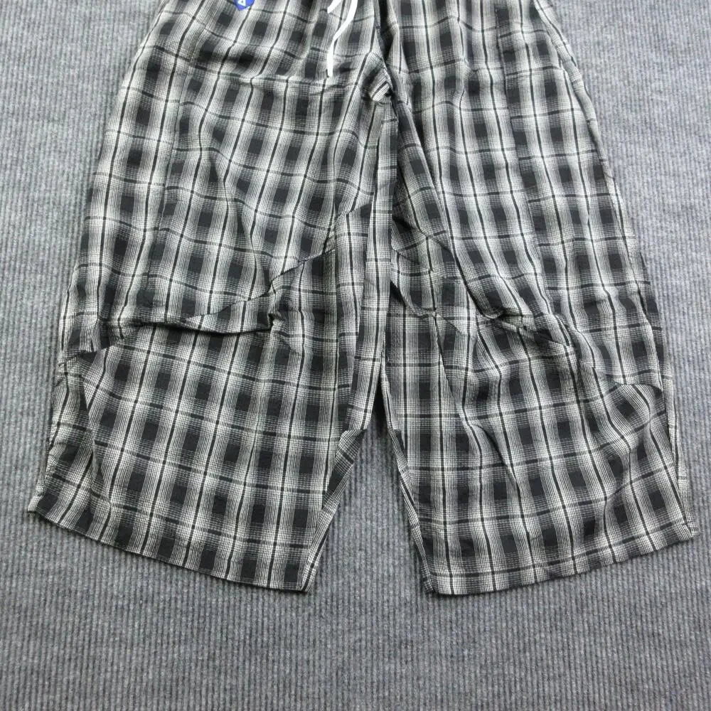 Aelfric Eden Pants Mens S Black Plaid Rayon Wide Relaxed Elastic 26x27* NWT